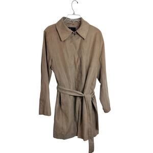 4238) London Fog Ltd Edition Tan Faux Suede Lined Belted Trench Coat Large